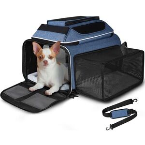 Petskd Top and Side Expandable Blue Dog/Cat/Pet carrier for airline travel NEW